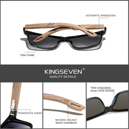 KINGSEVEN Óculos de sol vintage 100% polarizados para homem, em madeira, com proteção UV400, de moda, quadrados, para mulher, Gafas De sol