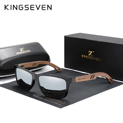 KINGSEVEN Óculos de sol vintage 100% polarizados para homem, em madeira, com proteção UV400, de moda, quadrados, para mulher, Gafas De sol