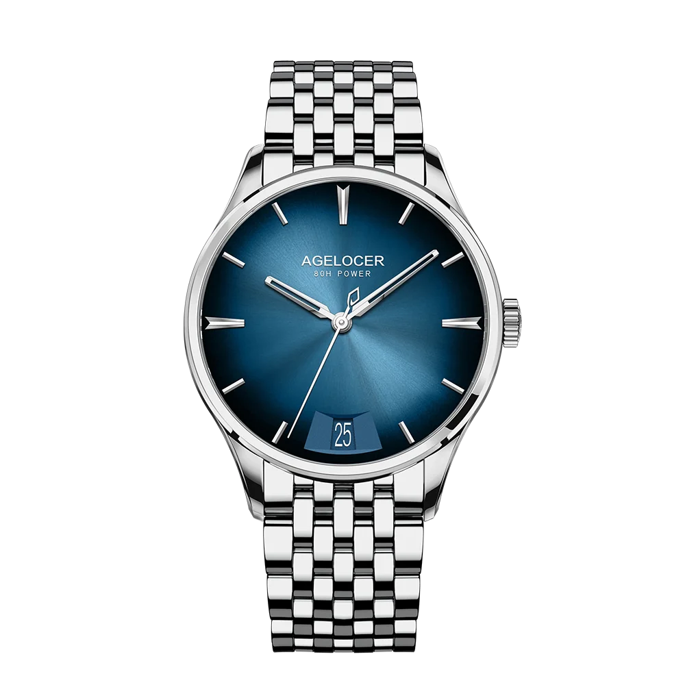 AGELOCER Original Budapest Watch Steel Strap Men's Business Dress Big Calendar Automatic Mechanical Watch Birthday Gift for Men