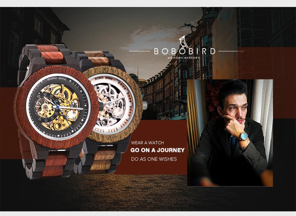 BOBO BIRD Wood Mechanical Watch Men Relogio Masculino Big Mens Watches Top Brand Luxury Timepieces erkek kol saati Dropshipping