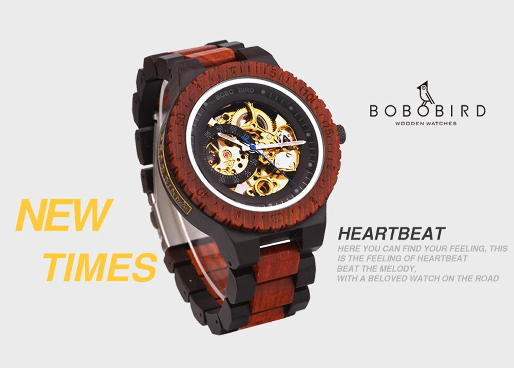BOBO BIRD Wood Mechanical Watch Men Relogio Masculino Big Mens Watches Top Brand Luxury Timepieces erkek kol saati Dropshipping