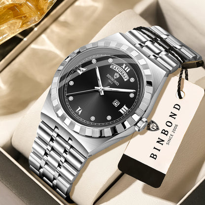 Montre pour homme de la marque originale BINBOND – Montre-bracelet à quartz, modèle de luxe, étanche et luminescent.