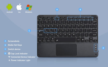 Hebrew/Russian/Spanish/Portuguese/Korean7-Colors Backlit Wireless with Touchpad Keyboard Rechargeable For iPad Tablet PC IOS Win