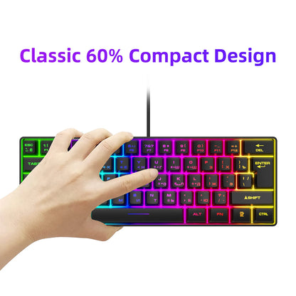 Tastiera da gaming, tastiera ultra-compatta a 61 tasti con retroilluminazione RGB russo/inglese, tastiera da ufficio impermeabile con sensazione meccanica per il gaming