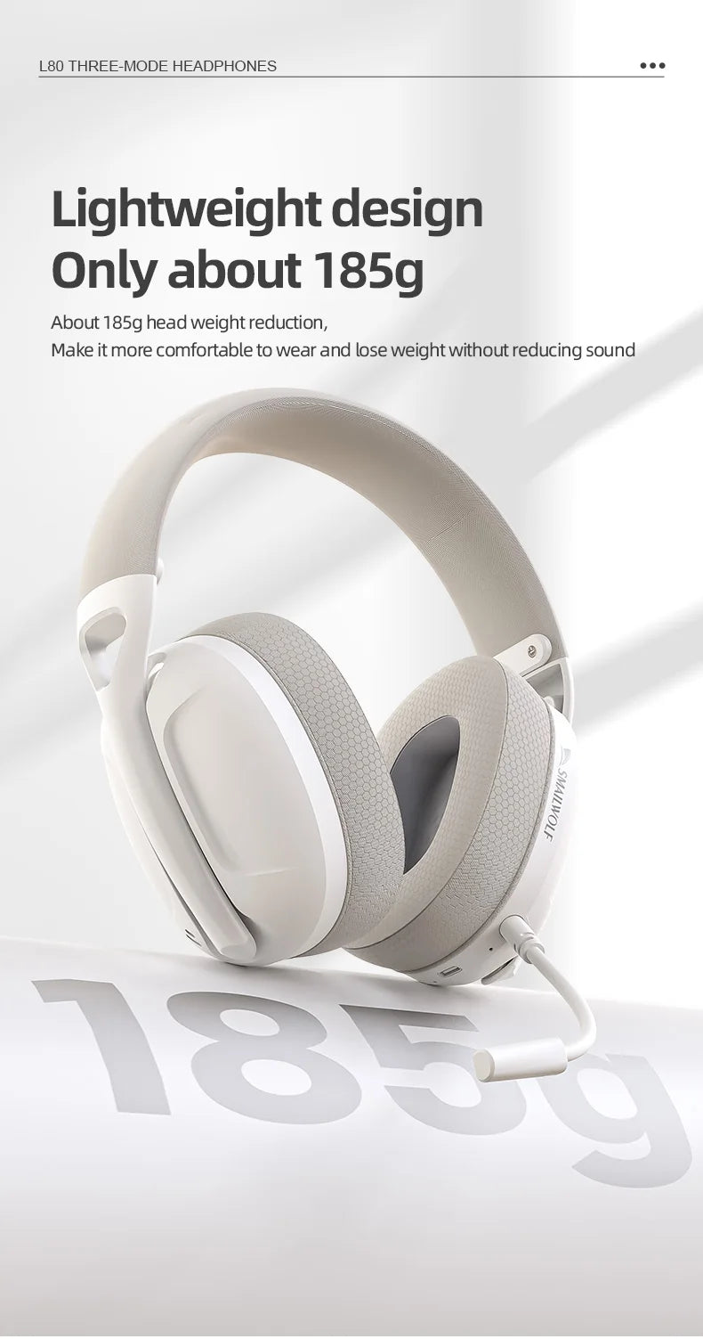 SMAILWOLF L80 Wireless Gaming Headset – Bluetooth 5.0 & 2.4GHz Triple-Mode Headphones with Microphone for PC, Laptop & Mobile Gaming