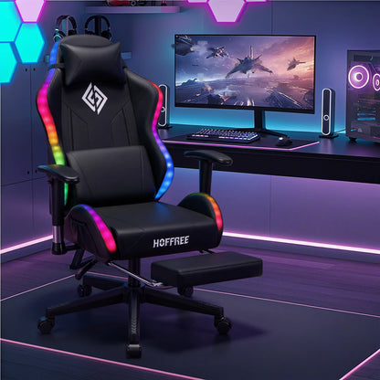 Sedia gaming LED per bambini 8-15 anni, sedia gamer regolabile con illuminazione LED, poggiapiedi e supporto lombare, sedia PC ergonomica