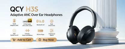 QCY H3S ANC Over-Ear Headphones Bluetooth 6.0 – Hi-Res LDAC Spatial Audio, -56dB Adaptive Noise Cancelling Wireless Headset