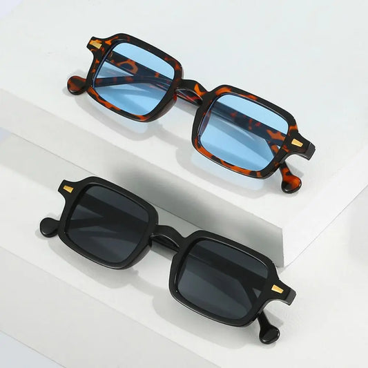 Fashion Square Sunglasses Women New Retro Rivets Decoration Glasses  Men Leopard Blue Sun Glasses Gradient Shades UV400