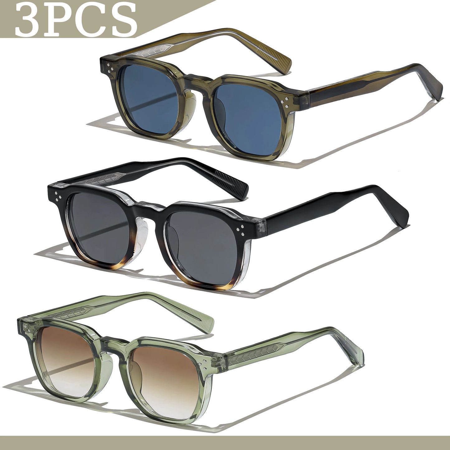 1/2/3 Pcs Wholesale New Square Retro Sunglasses Men Fashion Punk Sun Glasses Women Travel Eyewear Lunette De Soleil Femme UV400