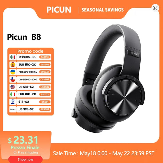 Picun B8 Bluetooth Headphones 120H Playtime Headset Wireless Bluetooth 3EQ Mode Low Latency Hands-Free Calls Over Ear Headphones