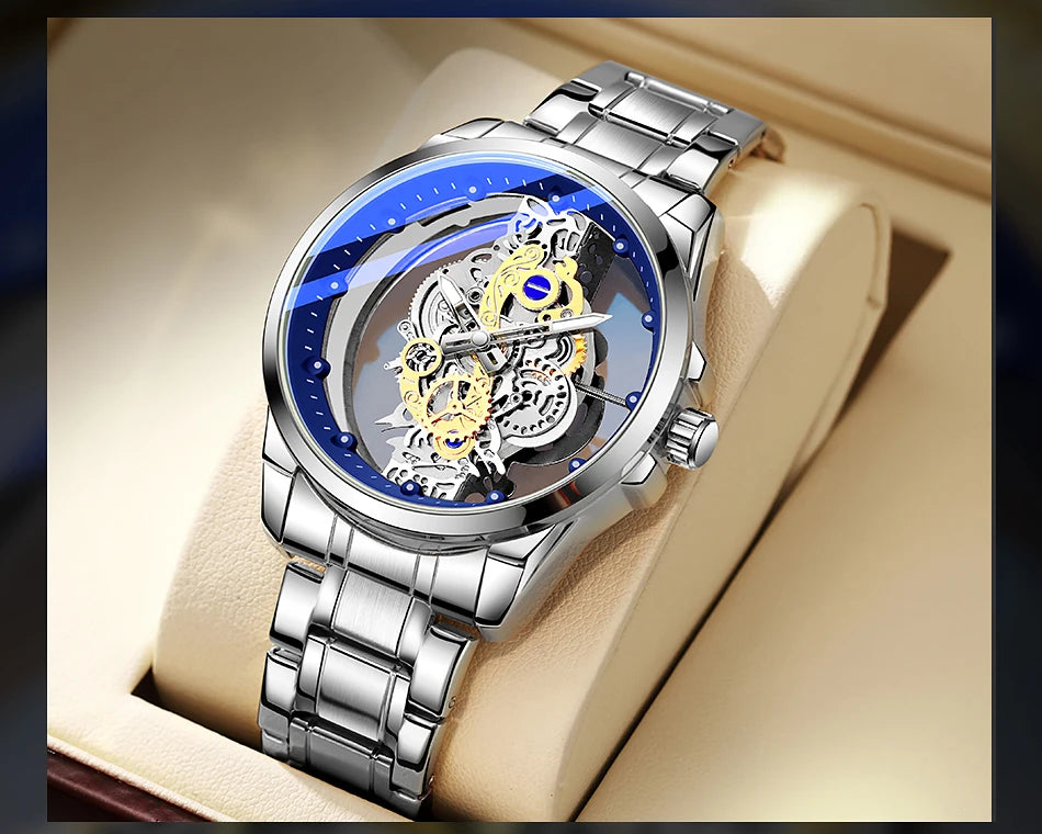 TPW Hot Trendy Fashion Wholesale Men Golden Black Blue Skeleton NOT Automatic Watch Quartz Wrist Watches Luxury 2024