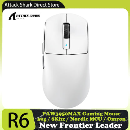 ATTACK SHARK R6 PAW3950MAX bežični gaming miš, 8Khz frekvencija ispitivanja, ultralagani 39g, Nordic 52840 MCU, Omron optički mikroprekidači