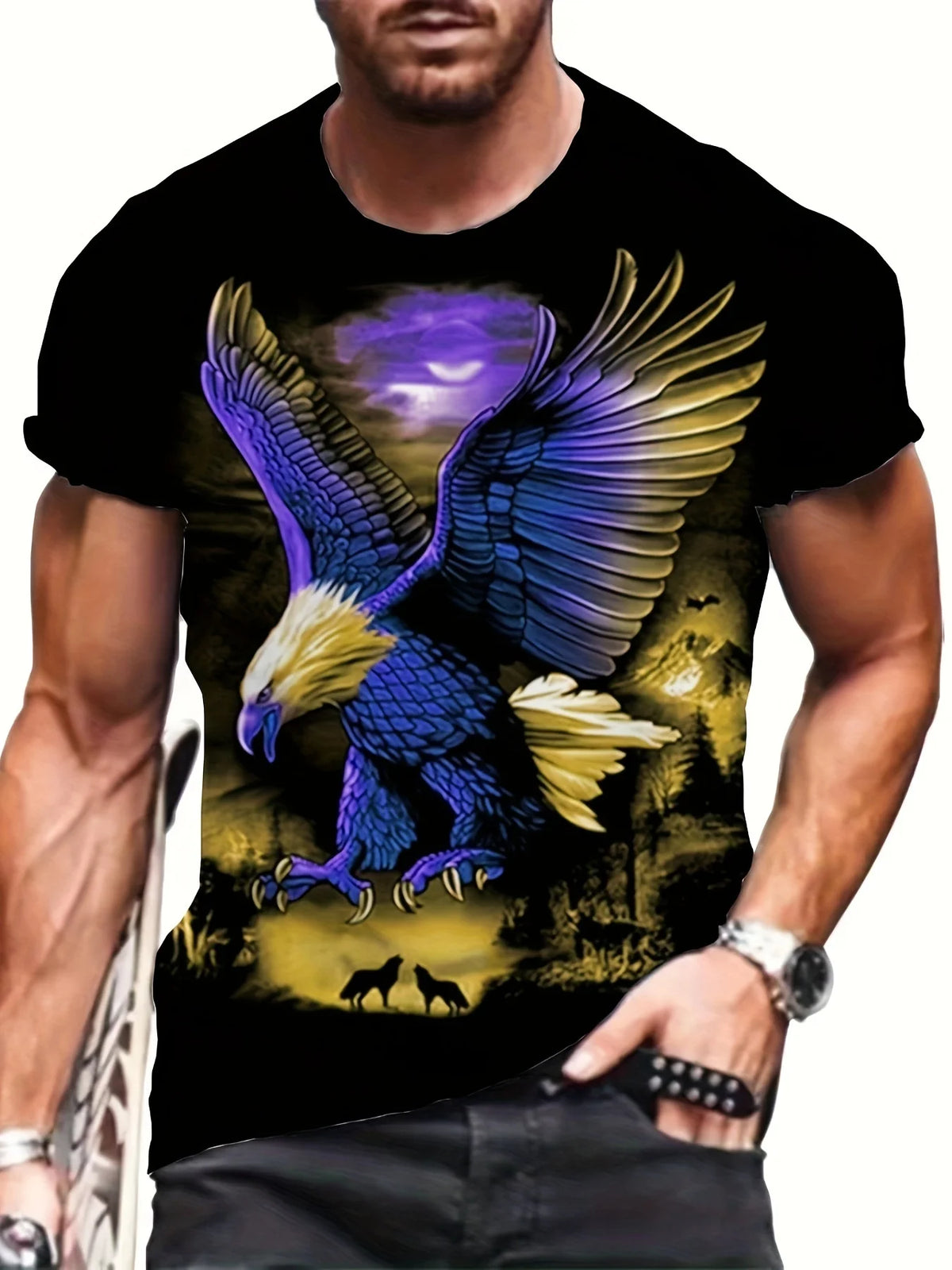 T-shirts Gráficas Fashion Eagle de Luxo — T-shirt de Verão para Homem, Tops Casuais de Manga Curta com Impressão 3D, Roupa Masculina