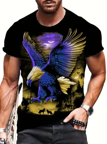 T-shirts Gráficas Fashion Eagle de Luxo — T-shirt de Verão para Homem, Tops Casuais de Manga Curta com Impressão 3D, Roupa Masculina