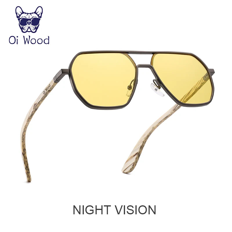 Oi Wood Fashion Alloy Solglasögon för män och kvinnor, polariserade solglasögon i trä, för bilkörning, UV400, Oculos De Sol 8059