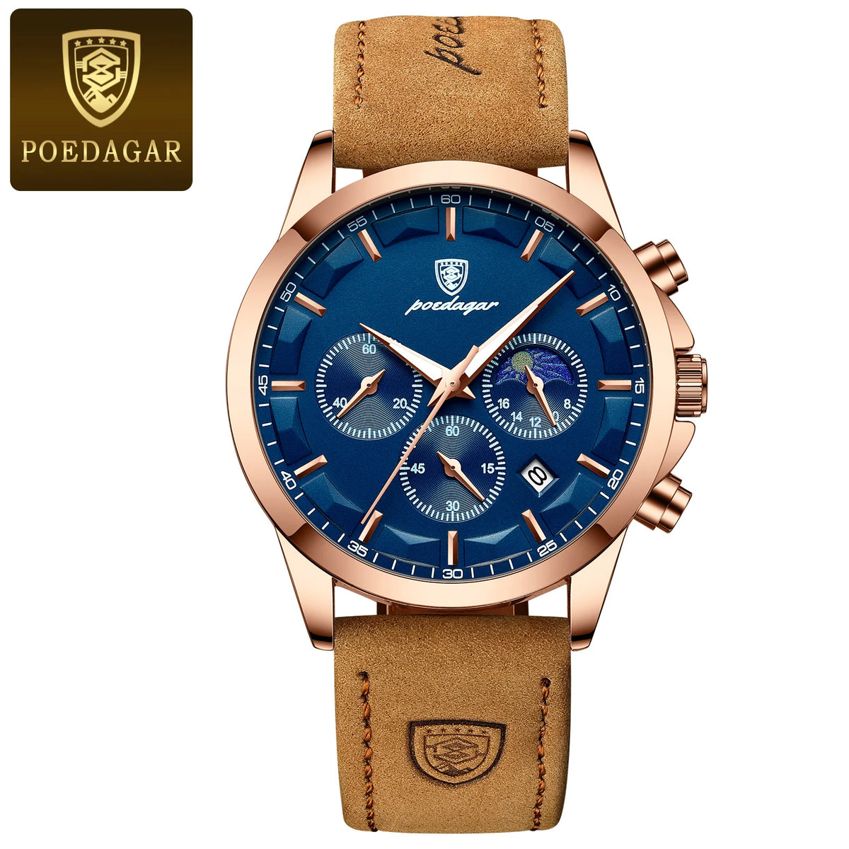 Montre-bracelet de luxe élégante pour homme POEDAGAR, étanche, chronographe, date lumineuse, bracelet en cuir, mouvement à quartz, montre de sport pour homme