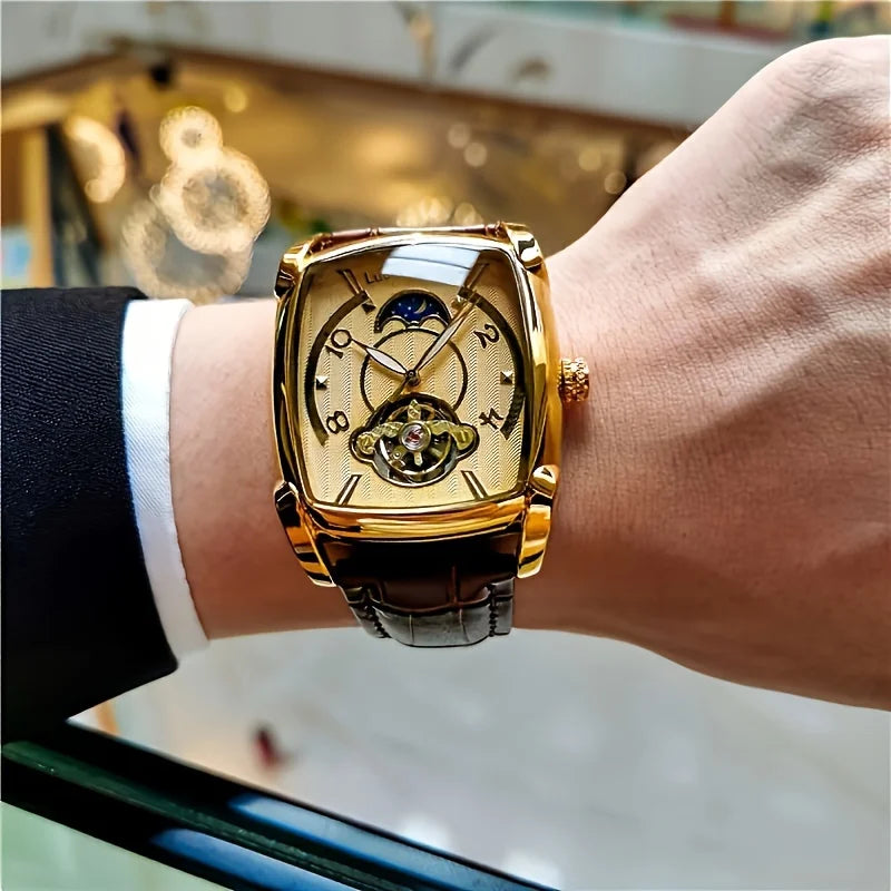 [Montre mécanique à tourbillon de luxe] Montre mécanique à tourbillon de luxe légère pour homme – Modèle haut de gamme entièrement automatique, style « squelette » tendance, idéal pour une tenue professionnelle o