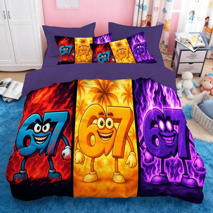 Komplet posteljine s cartoon printom Six Seven 67, 2/3 komada, navlaka za poplun i jastučnica za dom, tinejdžere i odrasle, poklon za dječake i djevojčice