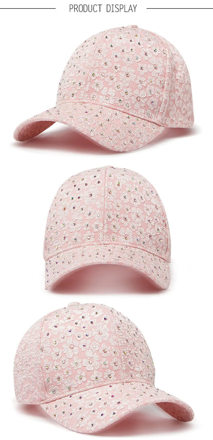 CNTANG Summer Women Rhinestone Baseball Cap Flower Embroidery Hats Female Snapback Fashion Designer Sun Hat Hip Hop Y2k Caps