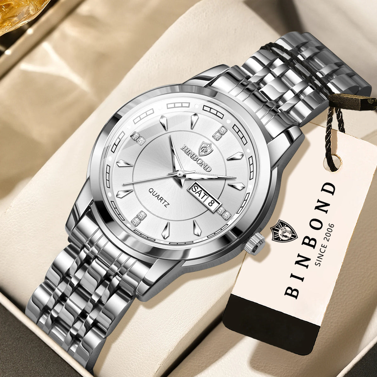 Montres à quartz de luxe originales BINBOND pour femme – Modèle étanche et lumineux – Idée cadeau (coffret inclus)