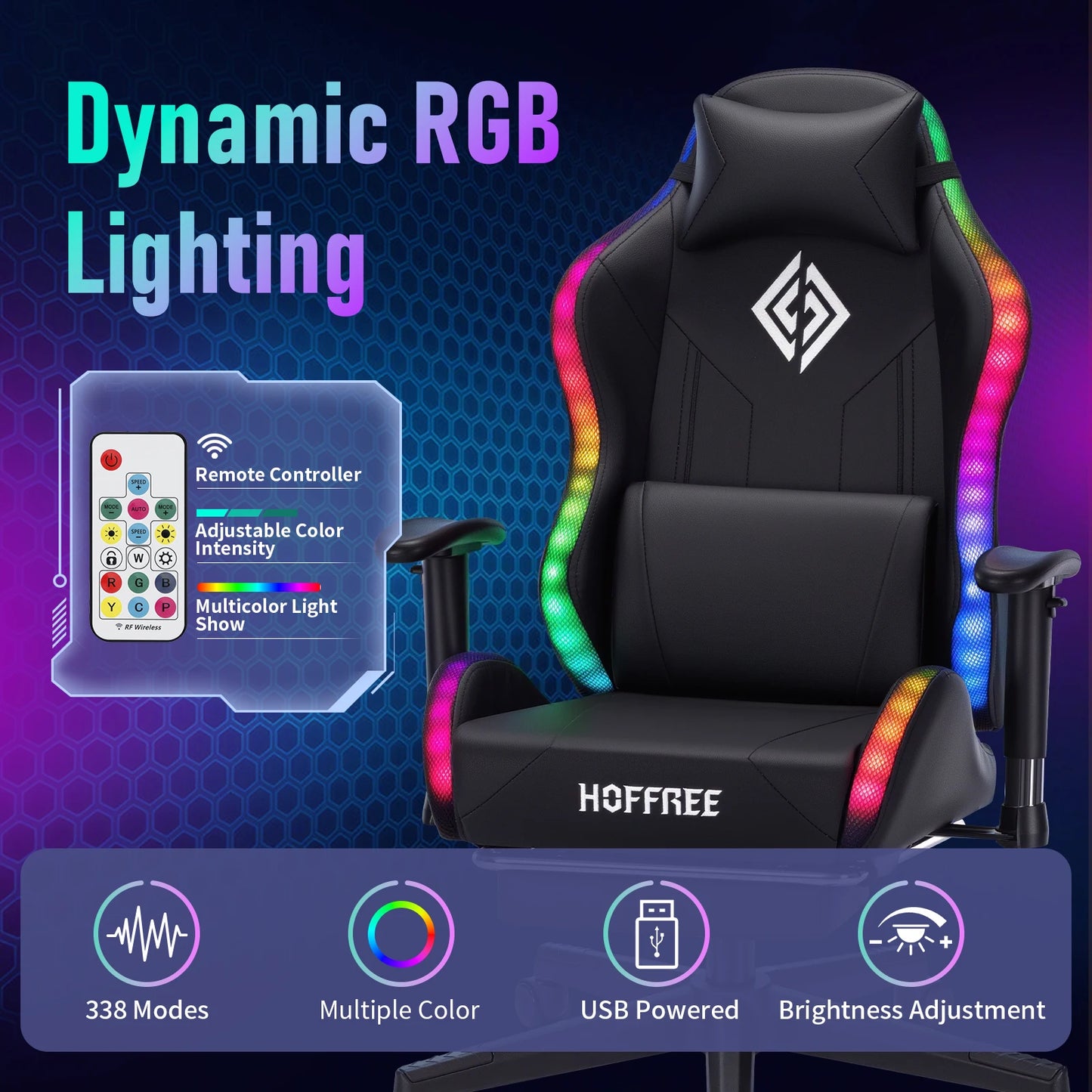 Sedia gaming LED per bambini 8-15 anni, sedia gamer regolabile con illuminazione LED, poggiapiedi e supporto lombare, sedia PC ergonomica