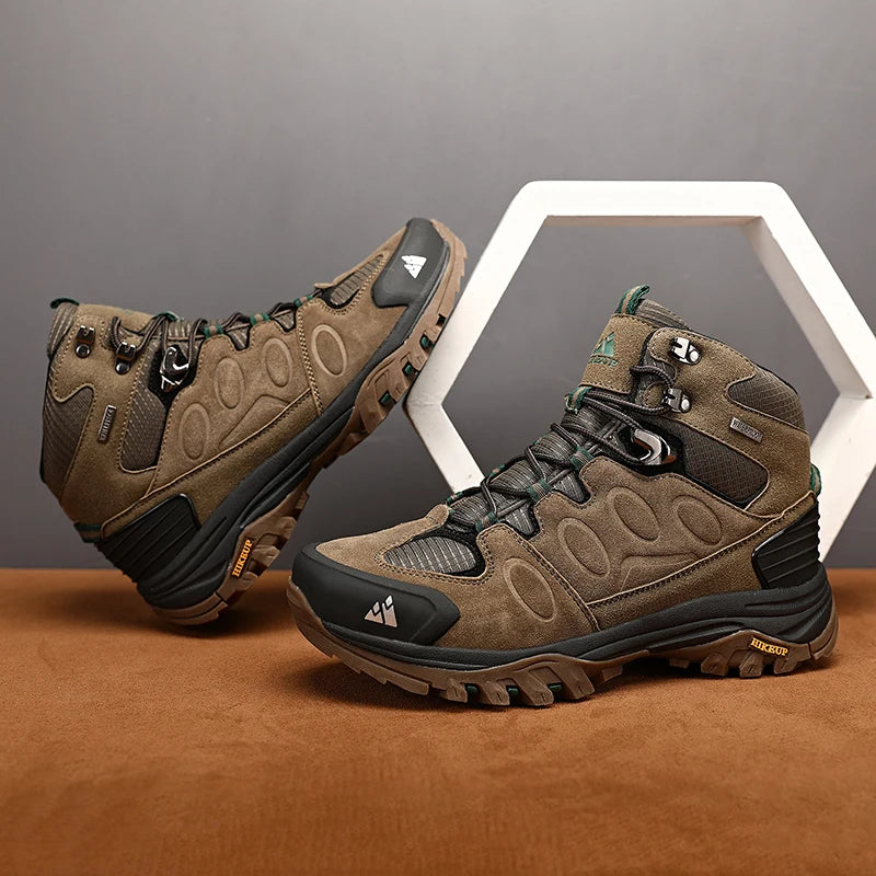 HIKEUP High-Top Men Hiking Boots Winter Outdoor Shoes Lace-Up Non-Slip Sports Casual Trekking Boots Men Suede Warm Shoes