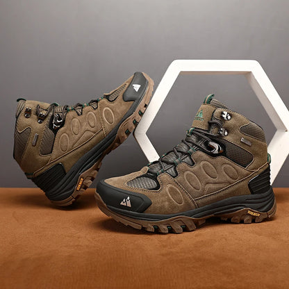 HIKEUP High-Top Men Hiking Boots Winter Outdoor Shoes Lace-Up Non-Slip Sports Casual Trekking Boots Men Suede Warm Shoes