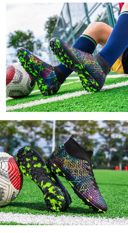 Nouvelles chaussures de football pour hommes, crampons pour terrain extérieur, baskets montantes très vendues pour intérieur, chaussures de football de haute qualité, chaussures de futsal antidérapantes