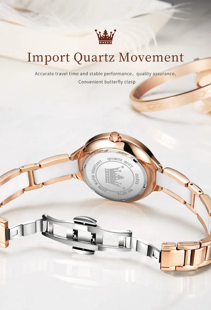 OLEVS 5872 Luxury Women's Watches Elegant Fashion Ceramic strip Waterproof Japan Imports Quartz Watch Dress Lady Watch Simple