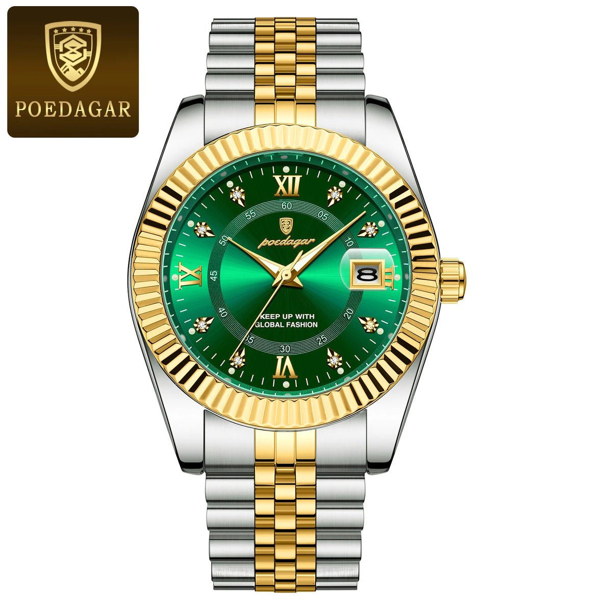 Montre pour homme POEDAGAR – Modèle de luxe, étanche, en acier inoxydable, avec affichage luminescent, style militaire, fonction date, mouvement à quartz, idéale pour le travail ou les occasions professionnelles.