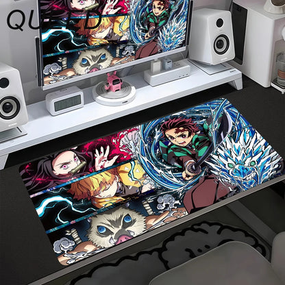 Alfombrilla de escritorio para ordenador y teclado, alfombrilla de ratón anime chica kawaii, 900x400mm, goma antideslizante, Demon Slayers XL