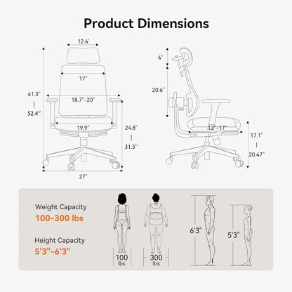 Newtral MAGICH-GPRO Home Office Desk Chair with Footrest, Auto-Following Backrest & Headrest, 4D Armrests, 96°-136° Recline