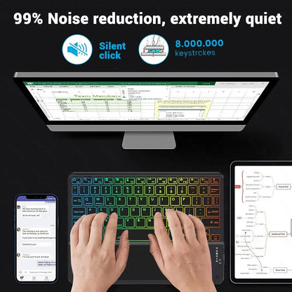 Hebrew/Russian/Spanish/Portuguese/Korean7-Colors Backlit Wireless with Touchpad Keyboard Rechargeable For iPad Tablet PC IOS Win