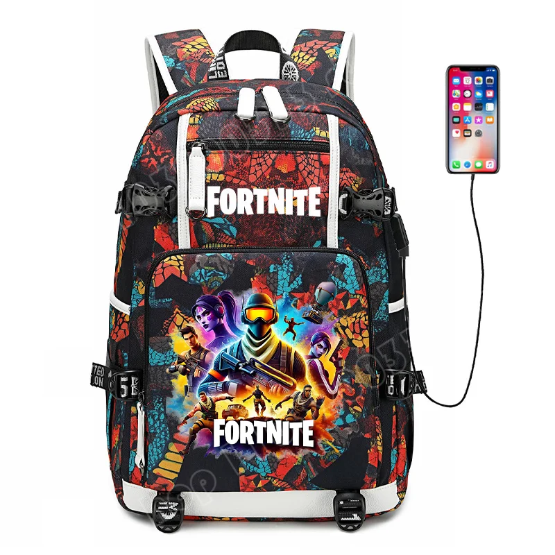 Mochila escolar Fortnite con estampado del juego para estudiantes, niños y niñas, gran capacidad, impermeable, ligera y resistente, regalo de cumpleaños