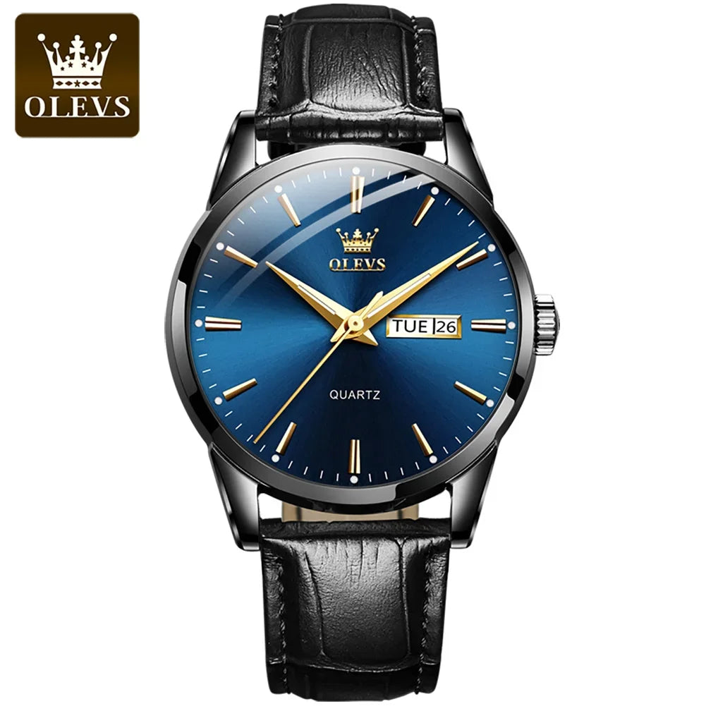 Montre à quartz OLEVS pour homme – Style luxe et élégant, bracelet en cuir, affichage de la date et du jour, étanche, idéale pour le travail