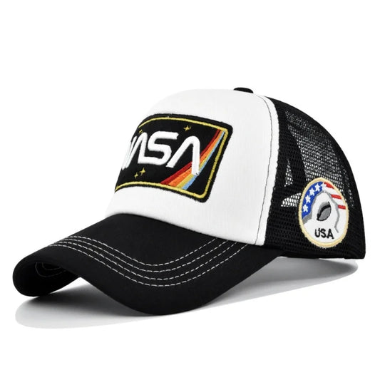 New 3D premium NASA embroidered baseball cap, summer color blocked mesh cap, men's and women's outdoor casual duckbill cap