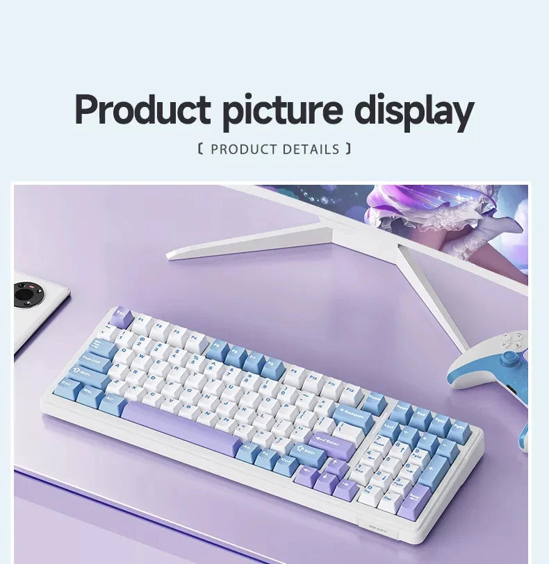 Teclado mecánico gaming Aula F99 de 99 teclas, tres modos: 2.4g inalámbrico, Bluetooth y cableado, hot swap, PBT, gasket y RGB para juegos y escritura