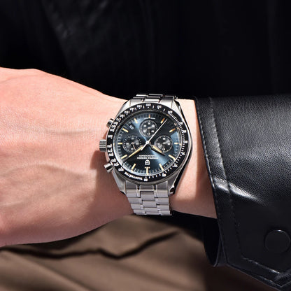 Montre pour homme PAGANI DESIGN « New Moon » – Montre à quartz de luxe, chronographe, verre saphir avec traitement antireflet, lunette en céramique, aiguilles luminescentes