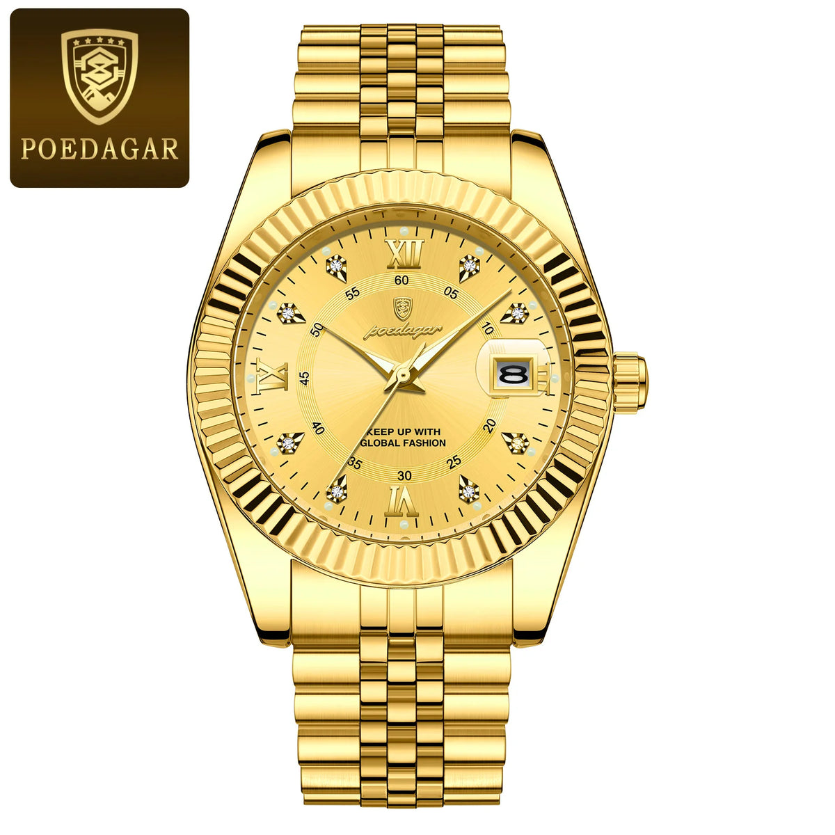 Montre pour homme POEDAGAR – Modèle de luxe, étanche, en acier inoxydable, avec affichage luminescent, style militaire, fonction date, mouvement à quartz, idéale pour le travail ou les occasions professionnelles.