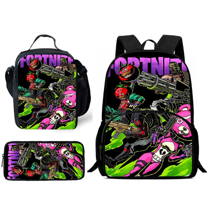 Zaini per bambini con design Hot Game, borsa pranzo e astuccio, borse scuola per alunni ad alta capacità, per bambino e bambina, regalo ideale F-FortniteS
