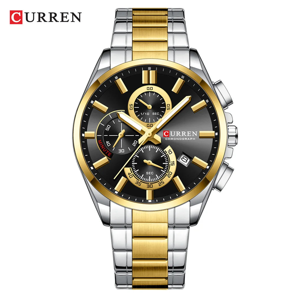 Montre homme CURREN, marque de luxe, originale, étanche, en acier inoxydable, chronographe, phase de lune, date, cadran rotatif