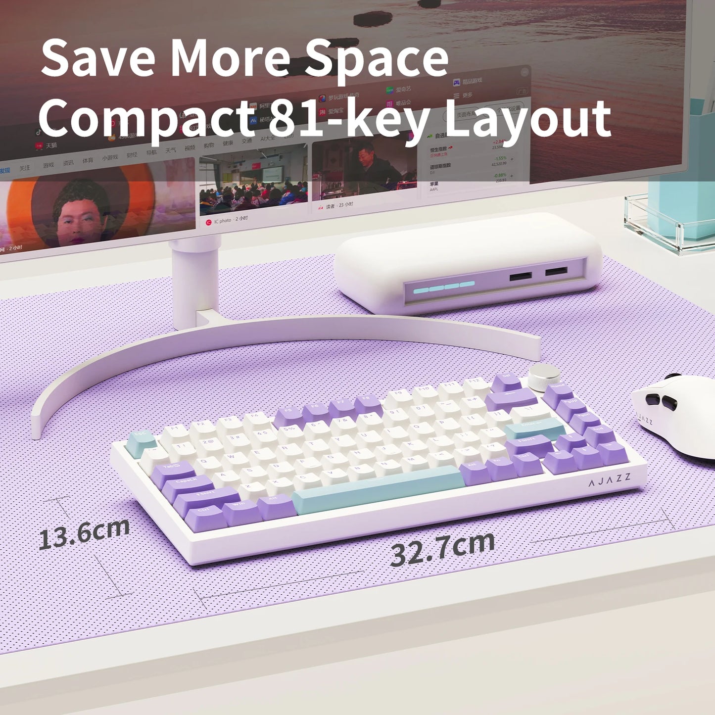 Teclado mecánico con cable AJAZZ AK820 75%: hot‑swappable, retroiluminación RGB/blanca/azul hielo, control con perilla de volumen | Para oficina y gaming