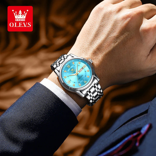OLEVS 5513 kvartsarmbandsur för män – Armbandsur i stål, vattentätt, upplyst display, kalender och veckodag – Elegant och lyxigt armbandsur, originell modell för män