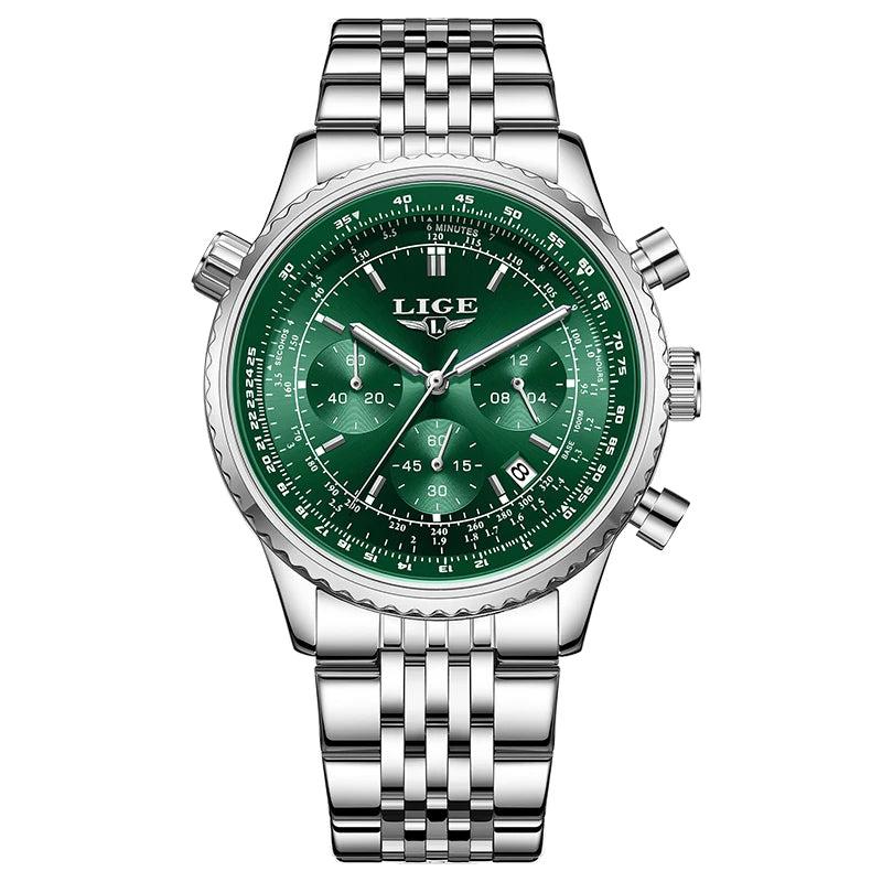 Montre de luxe pour homme LIGE – Chronographe avec date, en acier inoxydable, étanche, luminescente, style sportif et militaire, montre à quartz pour homme