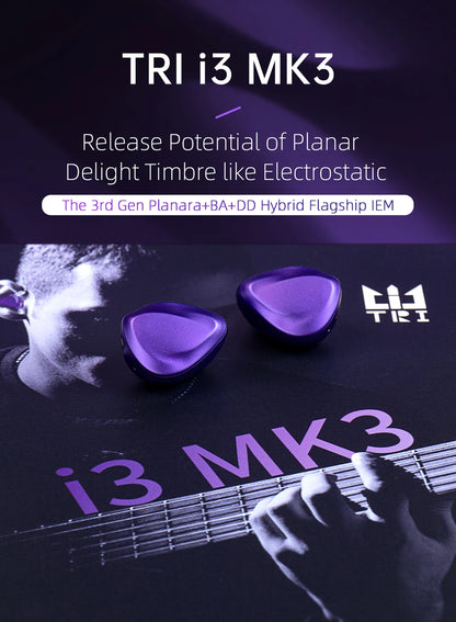 TRI I3 MK3 3rd-Gen Planar+BA+DD Hybrid Flagship HIFI In-EarEarphones Headphones High Resolution Wired Earbuds