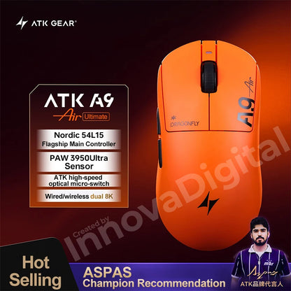 ATK Dragonfly A9 Ultimate bezdrôtová herná myš A9 Air PAW3950 ultraľahká ergonomická e-športová FPS myš pre hráčov CSGO A9 Ultra