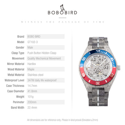 BOBO BIRD Wood Mechanical Watch Men Relogio Masculino Big Mens Watches Top Brand Luxury Timepieces erkek kol saati Dropshipping