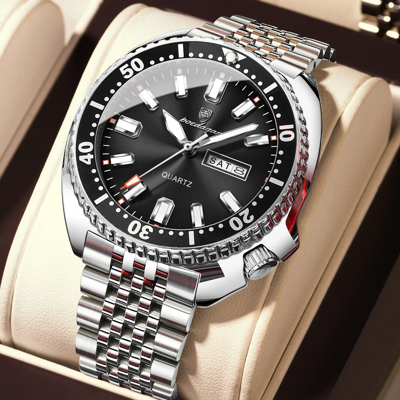 POEDAGAR Luxury Business Men Watch Date Week Waterproof Luminous Man Wristwatch Sport Stainless Steel Quartz Men's Watches Reloj