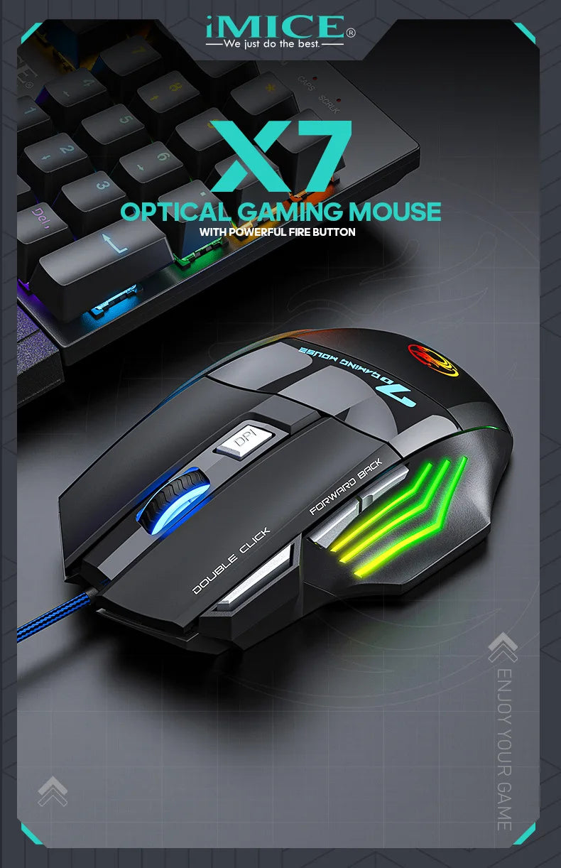 Ergonomic Wired Gaming Mouse 7 Buttons LED 3200 DPI USB Computer Gamer Mouse iMICE X7 Gaming Mouse and mouse pads For PC Laptop