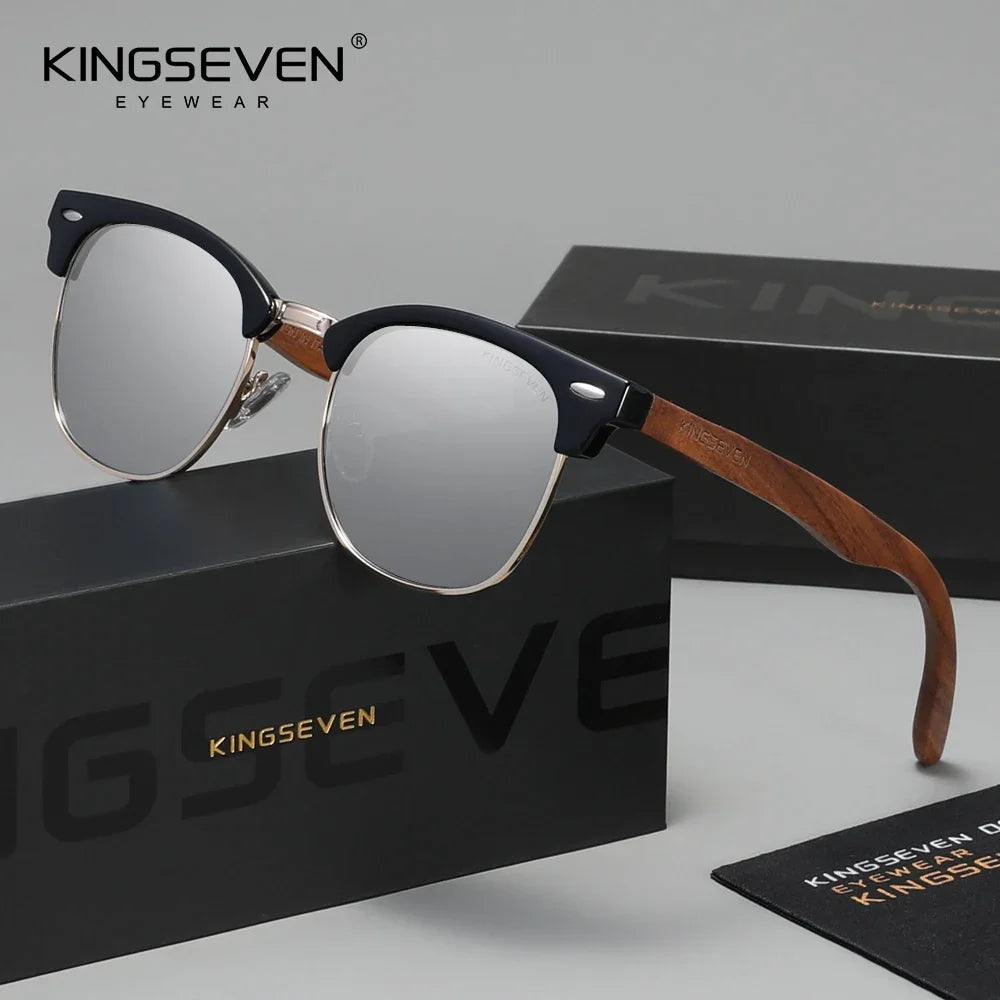KINGSEVEN Modne okulary przeciwsłoneczne z drewna orzecha czarnego dla kobiet i mężczyzn, polaryzacyjne, w stylu vintage, z filtrem UV400, okulary podróżne W5516